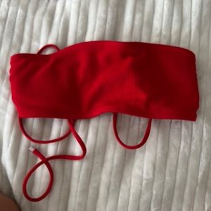 Red strapless bikini top